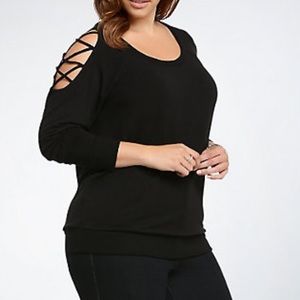 Item lost Lattice cold shoulder sweater
